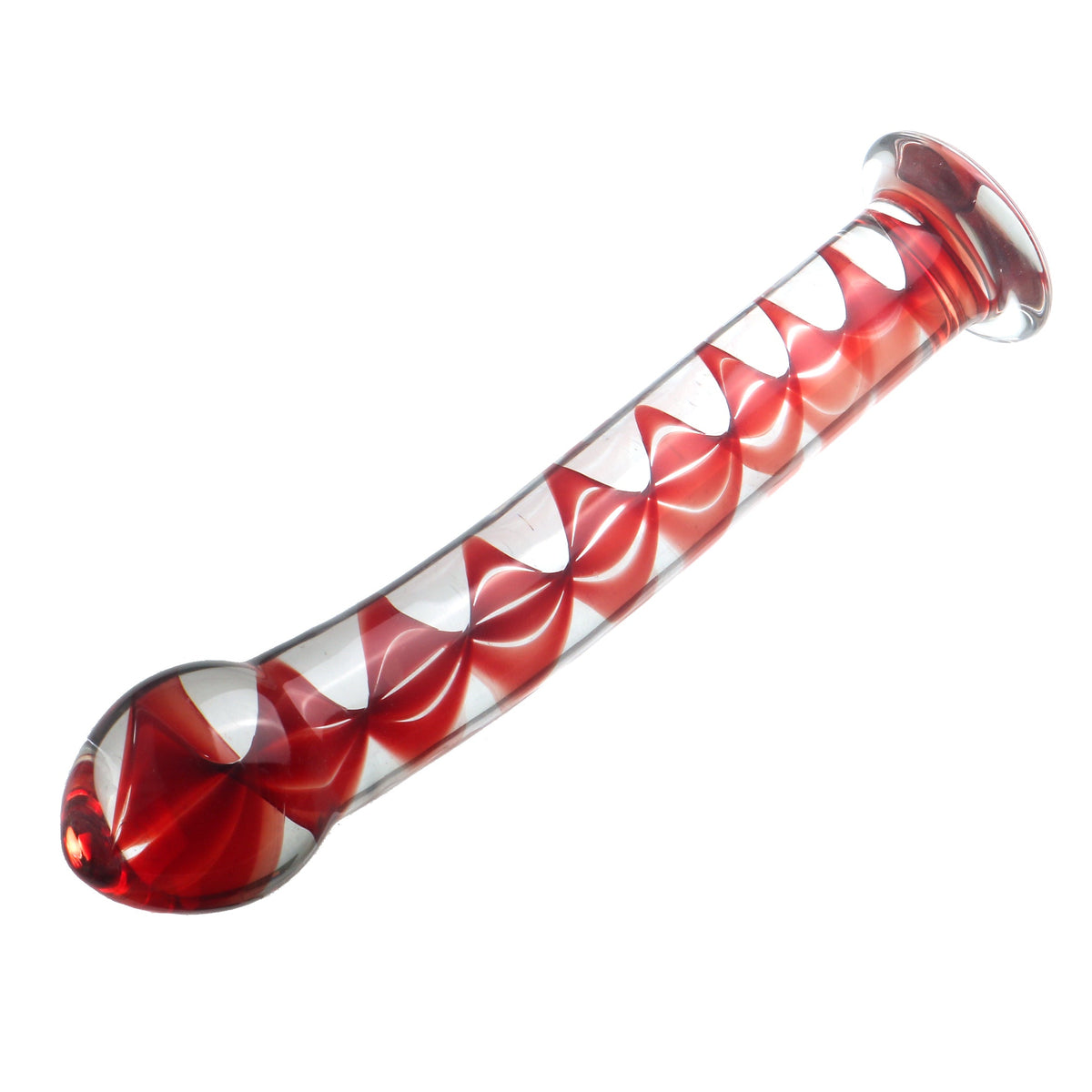 Curved anal toy with pattern inside glass butt plug