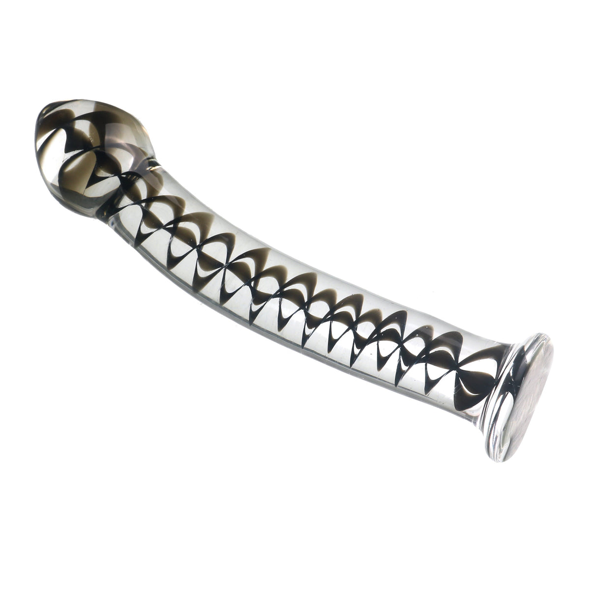 Curved anal toy with pattern inside glass butt plug