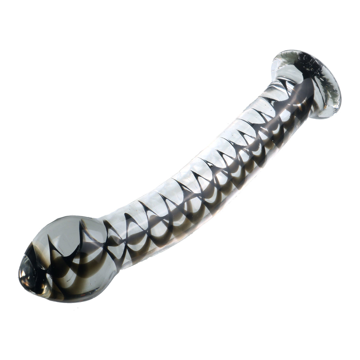 Curved anal toy with pattern inside glass butt plug
