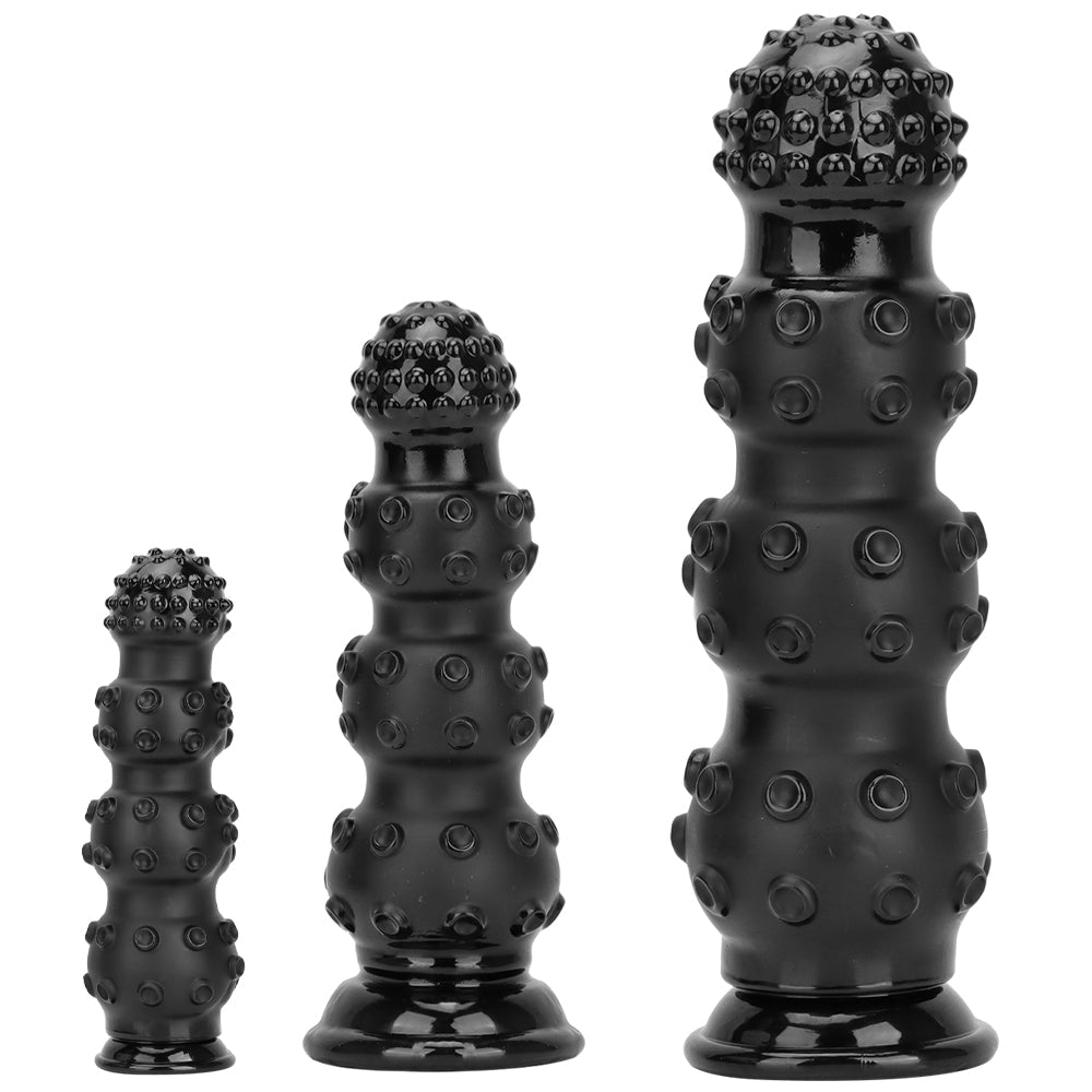 Black Textured Beaded Butt Plug Set