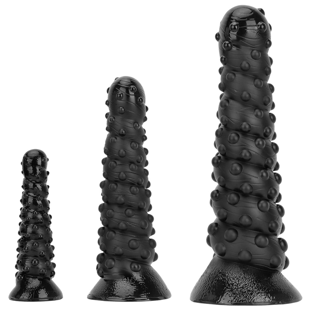 Black Textured Knobbed Large Butt Plug