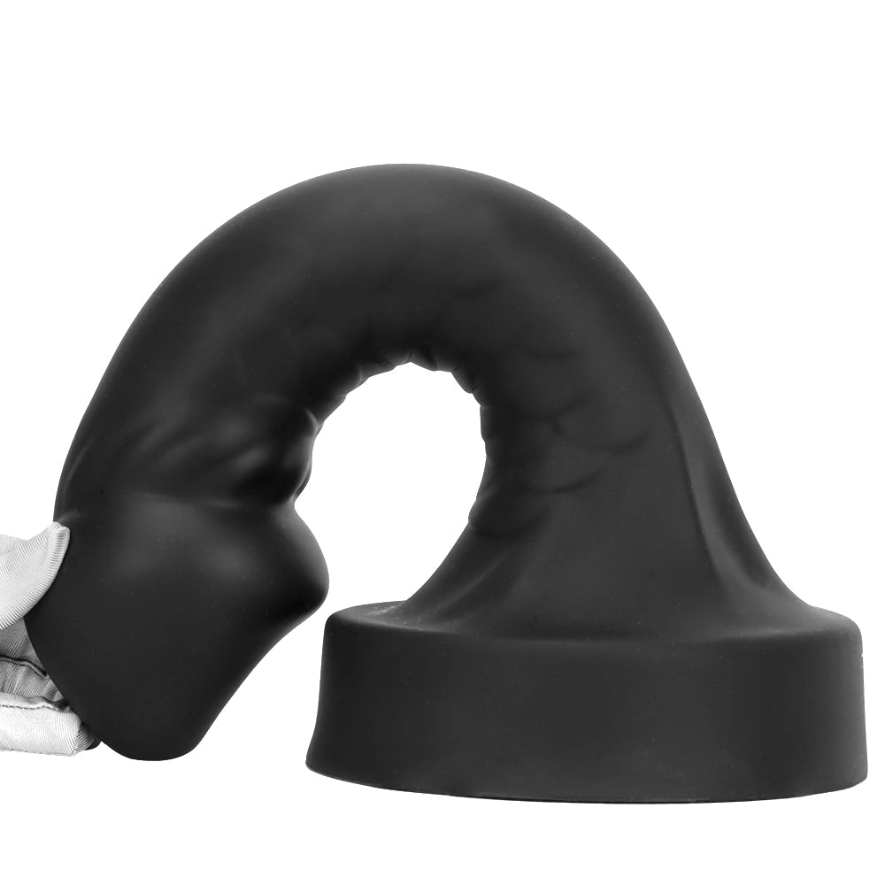 Black curved secure flared base huge butt plug