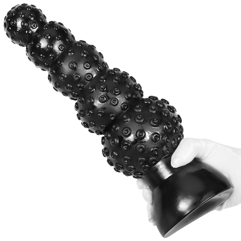 Black giant beaded textured anal plug