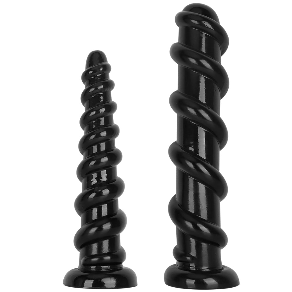 Black Threaded Ribbed Large Butt Plug