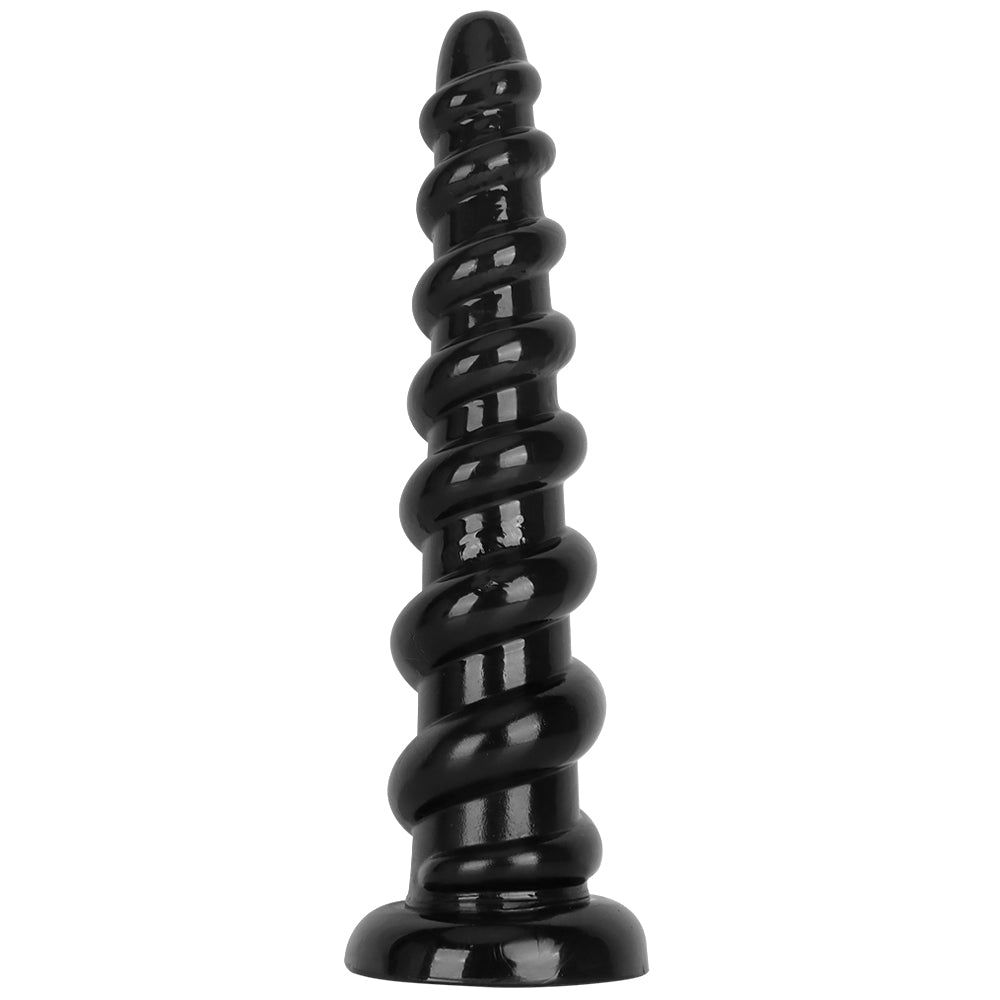 Black Threaded Ribbed Large Butt Plug