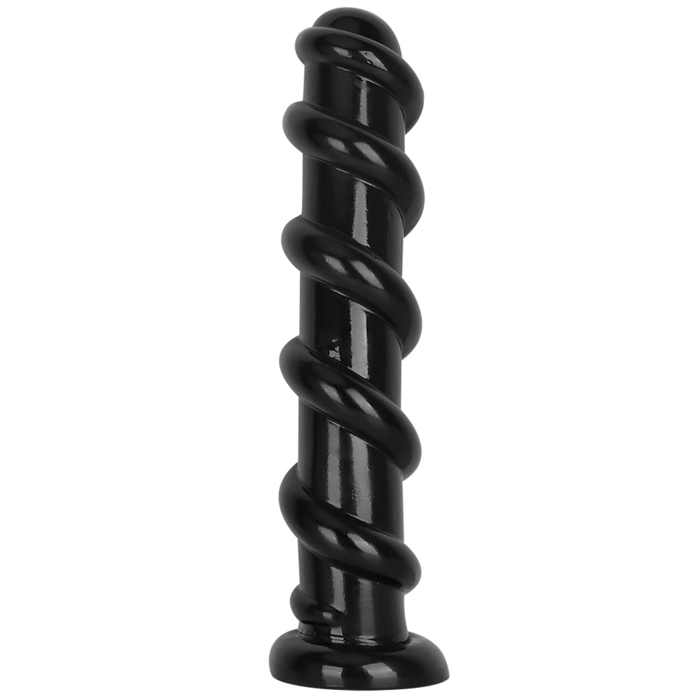 Black threaded ribbed large butt plug