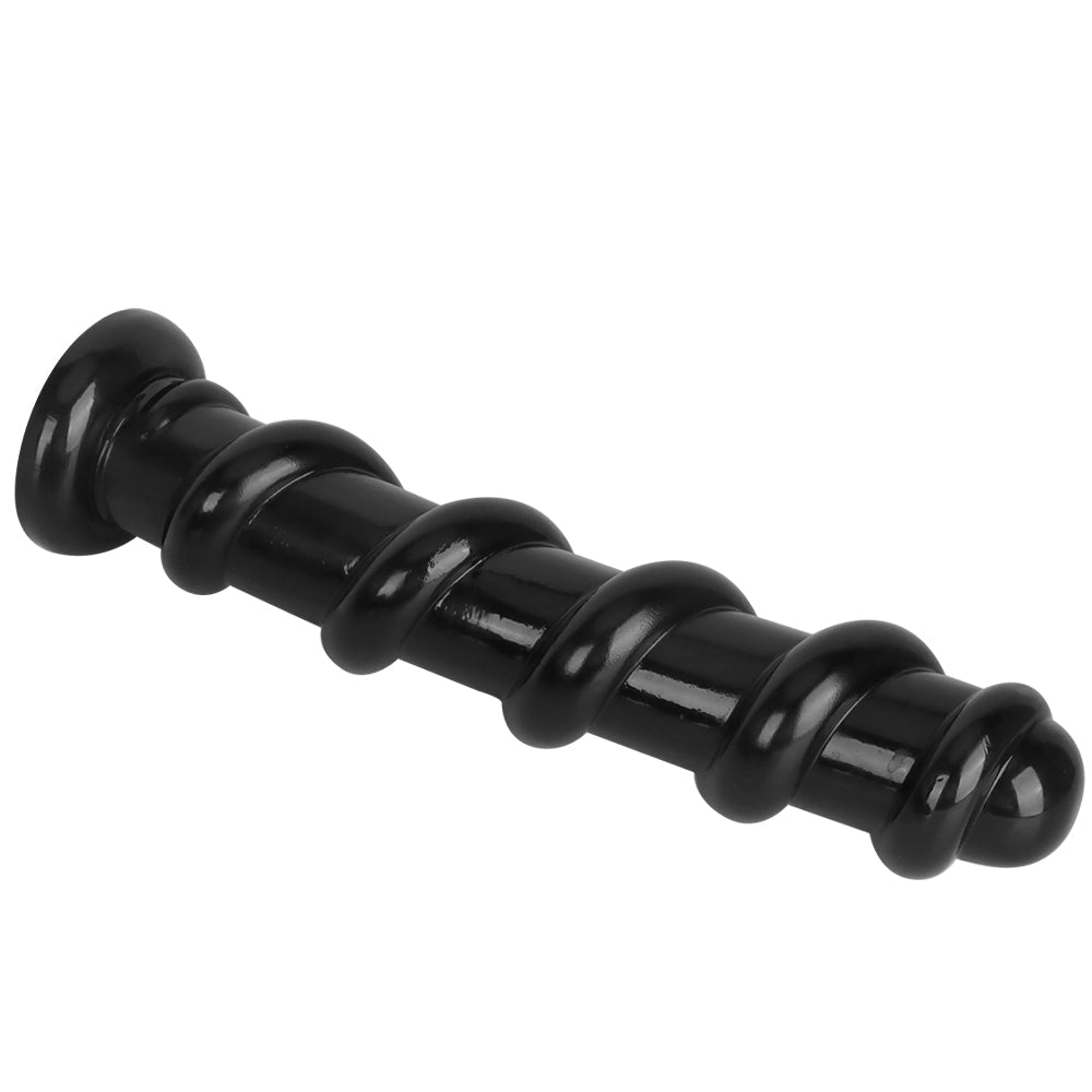 Black Threaded Ribbed Large Butt Plug
