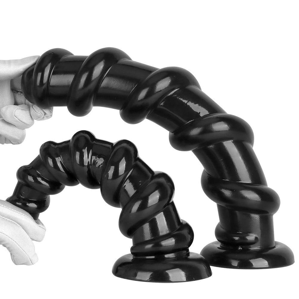 Black threaded ribbed large butt plug