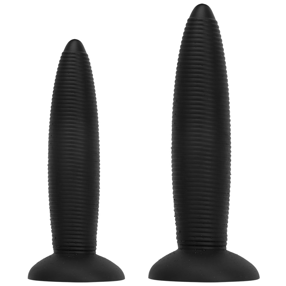 Black spiral ribbed tapered butt plug
