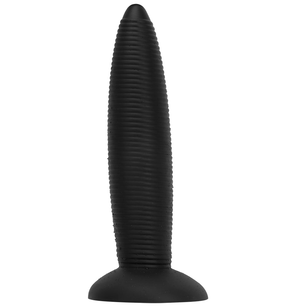 Black Spiral Ribbed Tapered Butt Plug