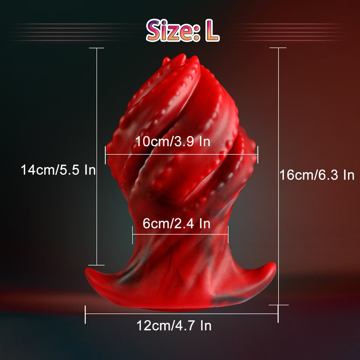 Red threaded silicone huge butt plug
