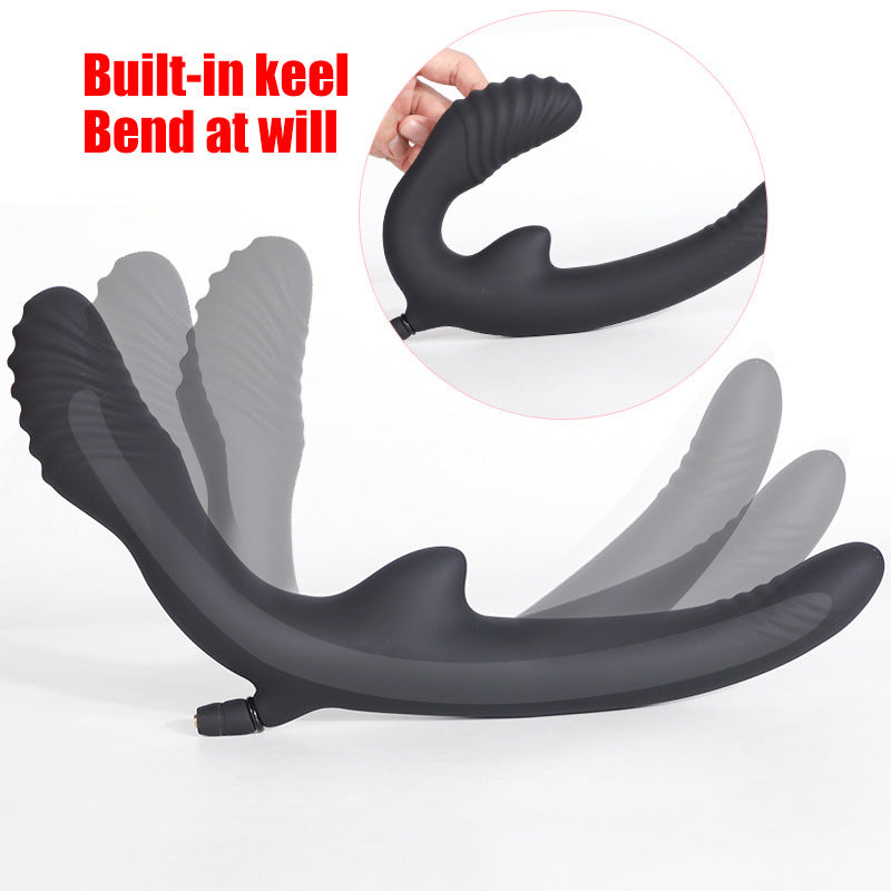 Black Textured Double Penetration Inflatable Butt Plug