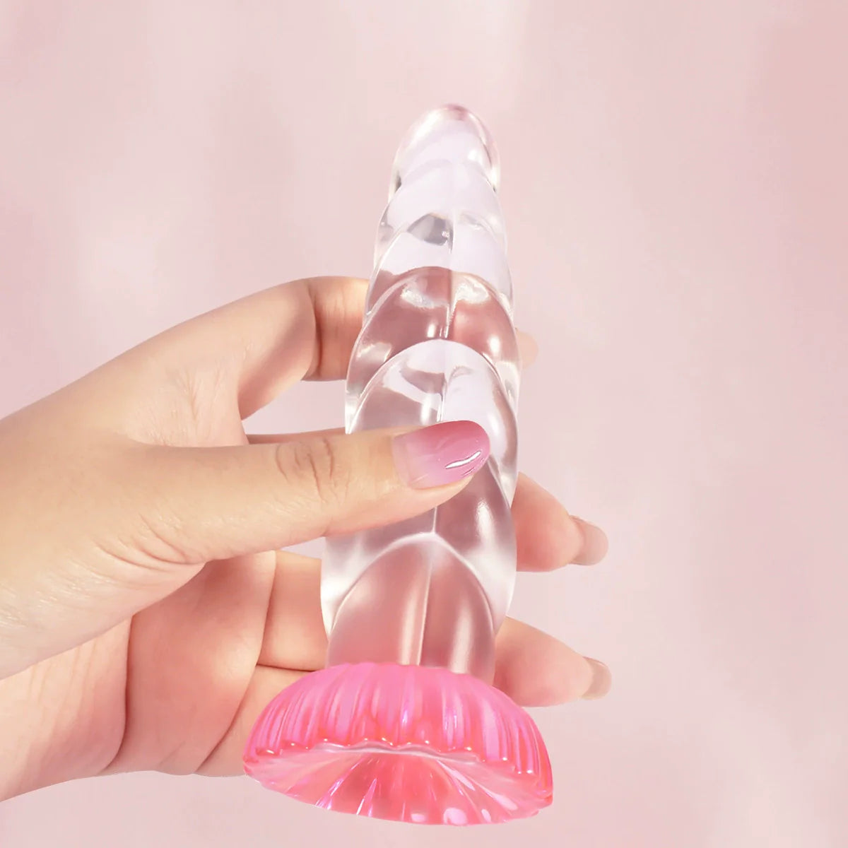 Ribbed clear unicorn horn butt plug