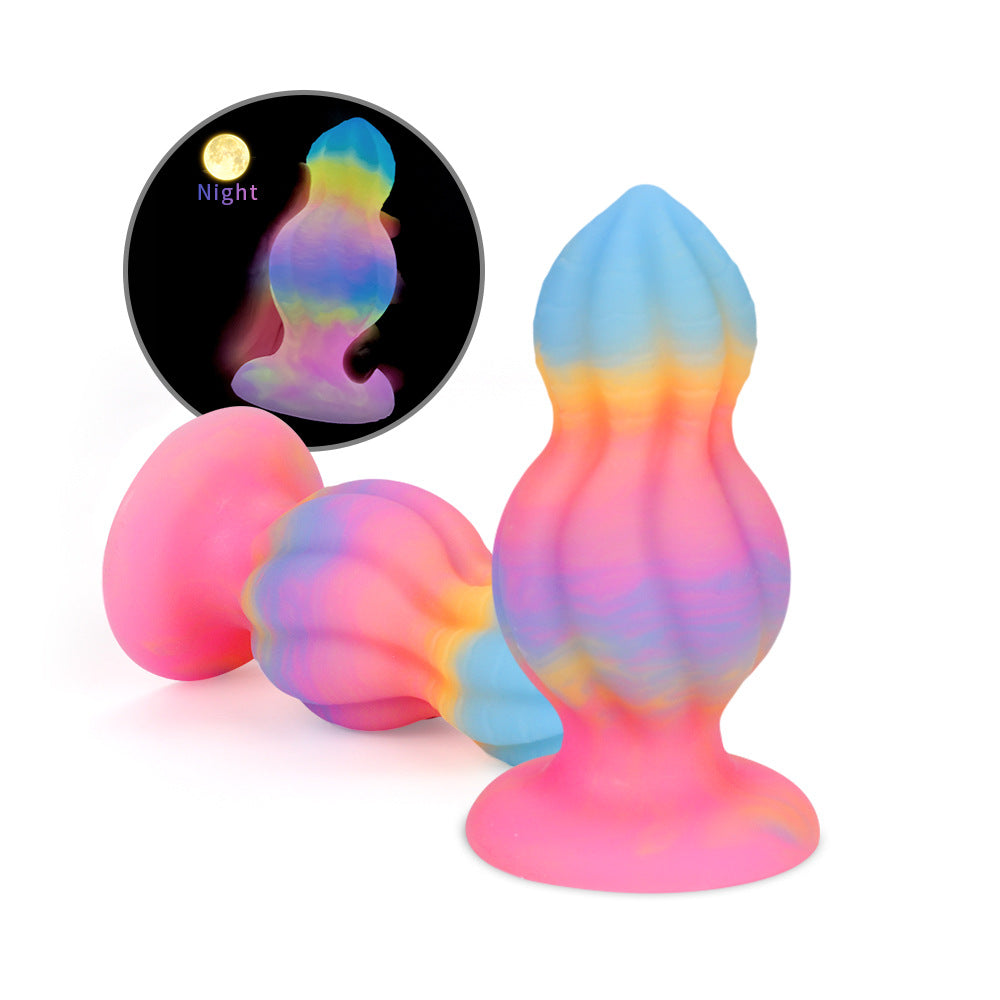 Glow in the dark rainbow silicone butt plug