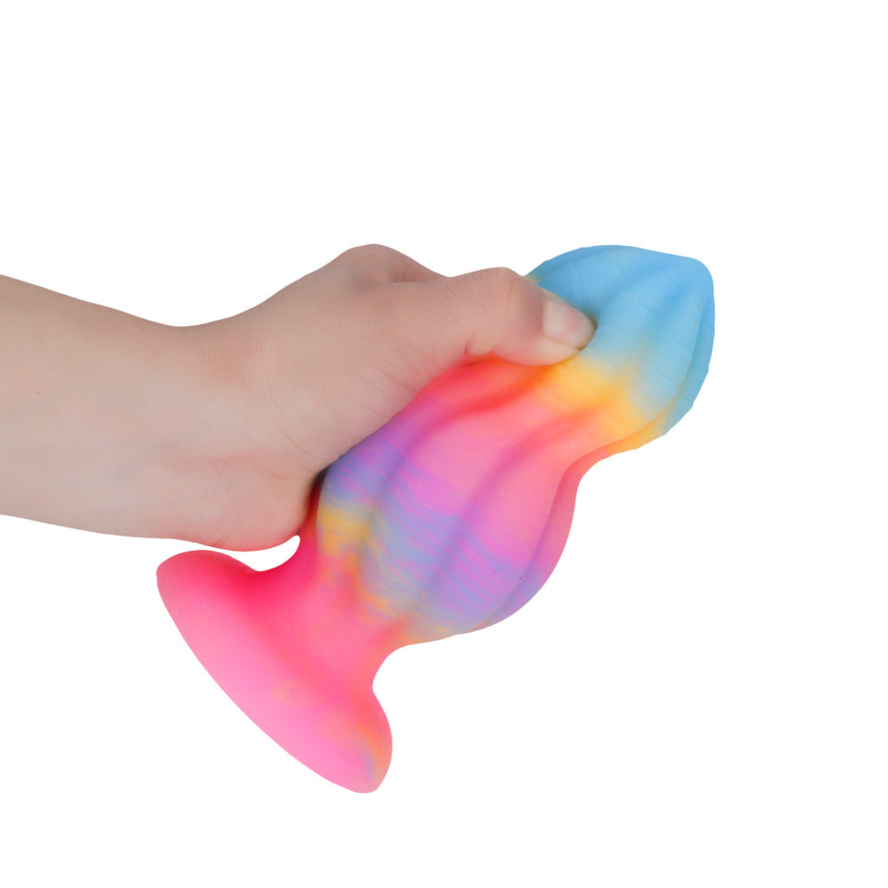 Glow in the dark rainbow silicone butt plug