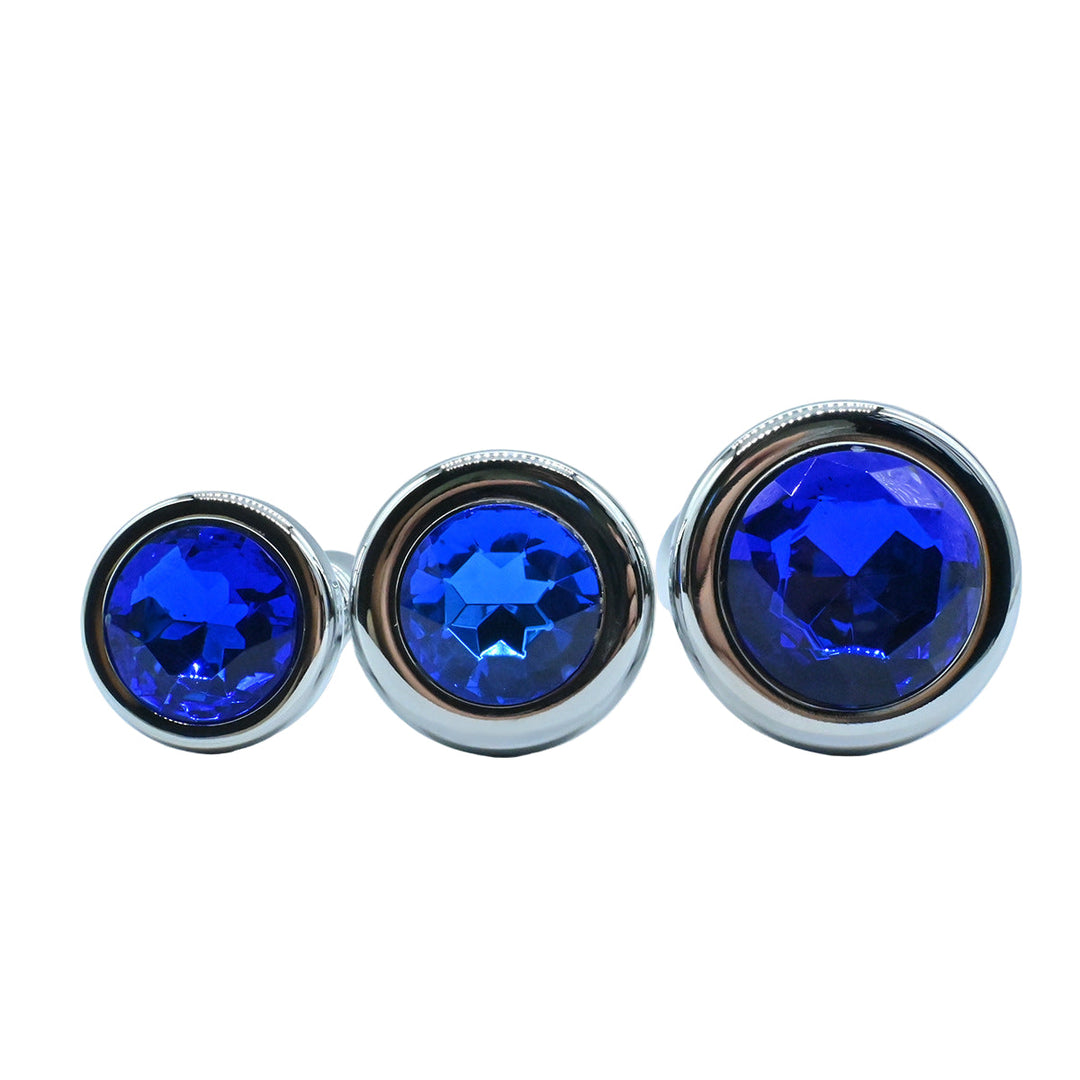 Extended Anal Training Blue Jeweled Butt Plugs