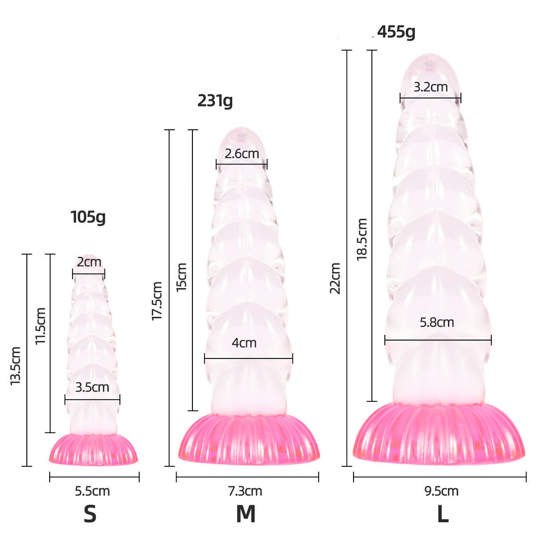 Ribbed Clear Unicorn Horn Butt Plug
