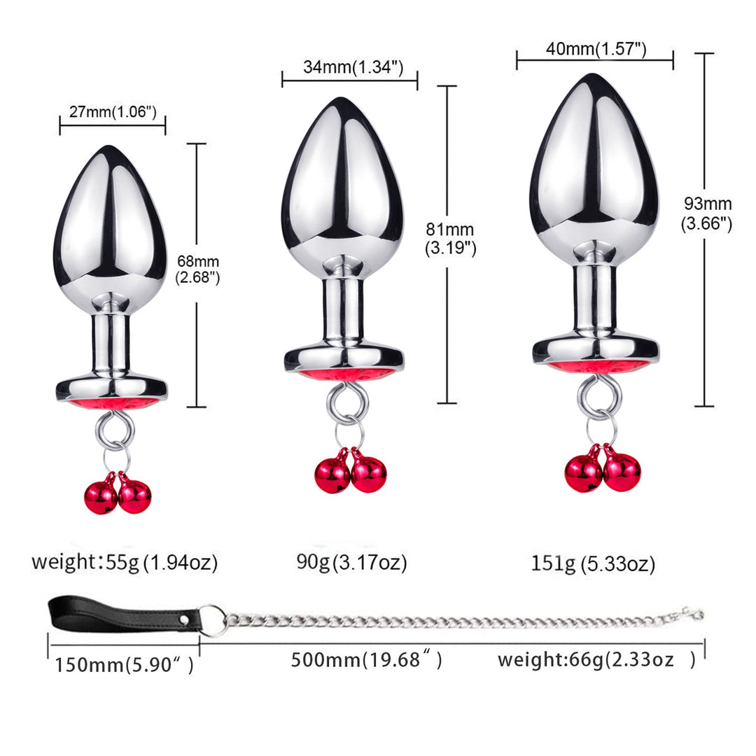 Heart Shaped Bell with Leash Jeweled Butt Plugs