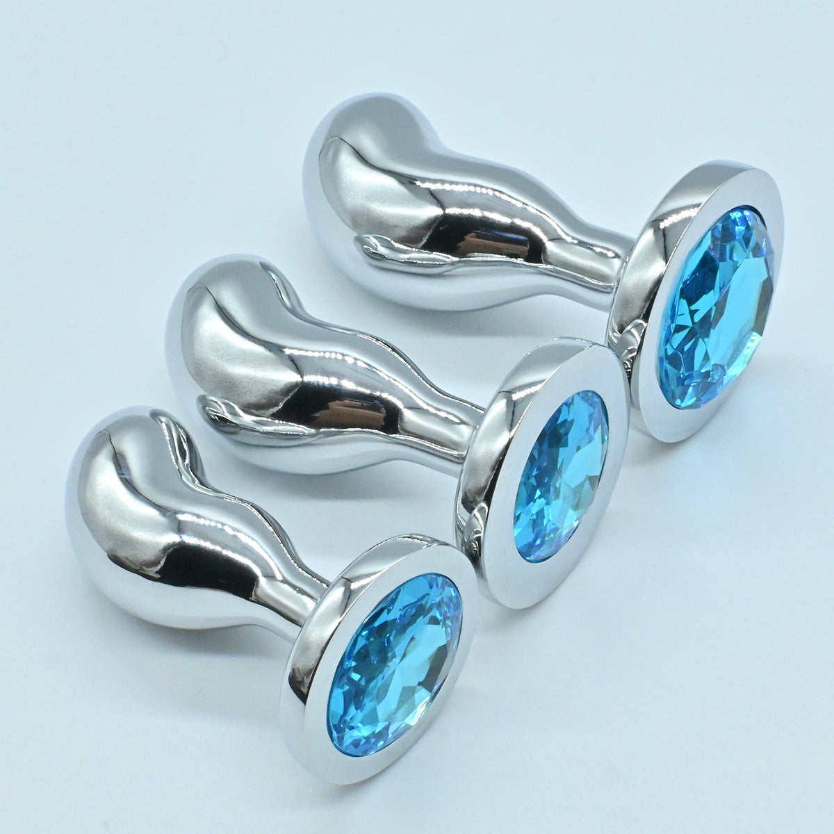 Thumb metal blue jeweled butt plug kit
