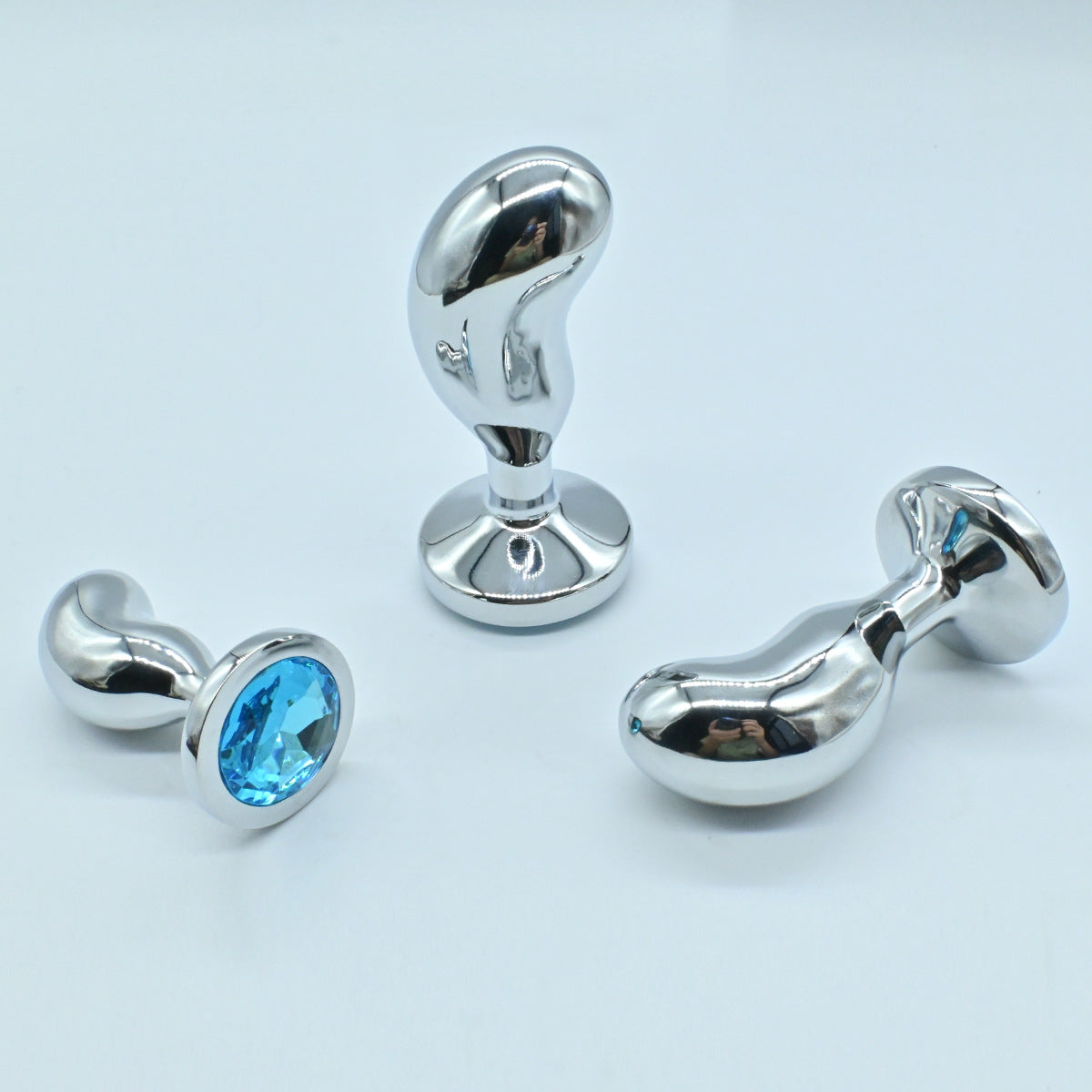 Thumb metal blue jeweled butt plug kit