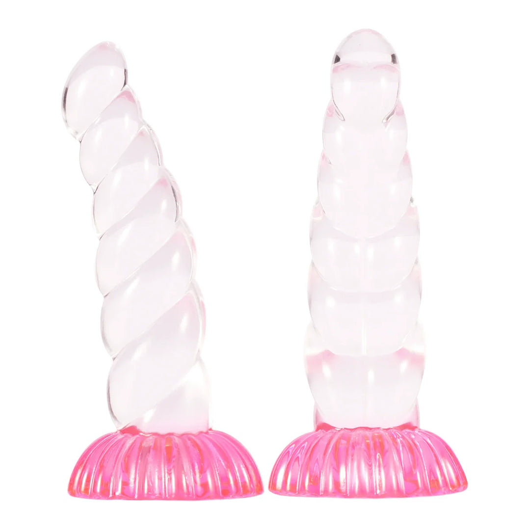 Ribbed Clear Unicorn Horn Butt Plug