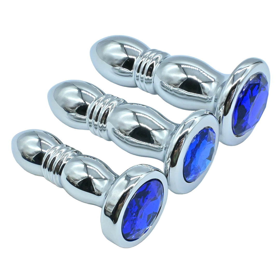 Extended Anal Training Blue Jeweled Butt Plugs
