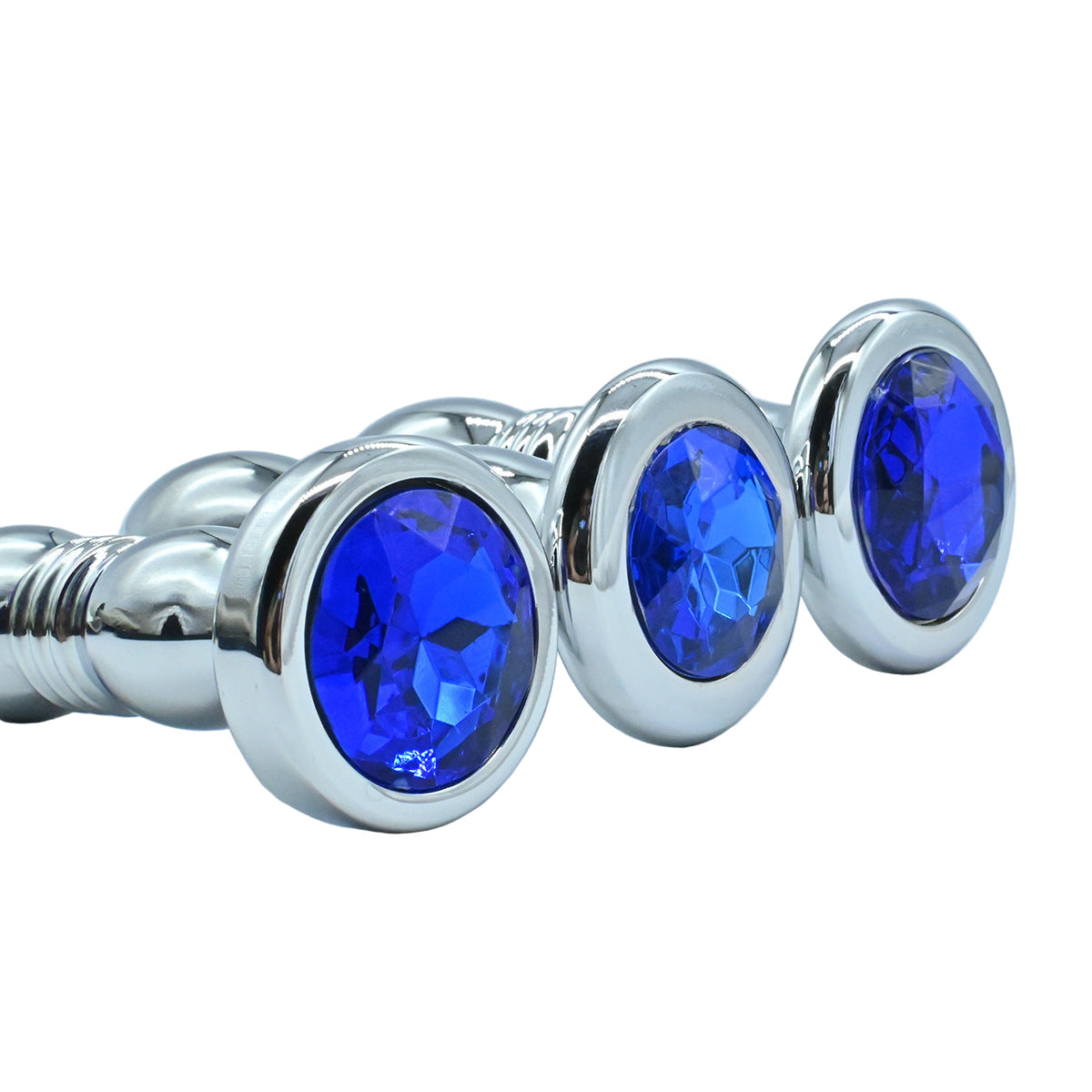 Extended anal training blue jeweled butt plugs