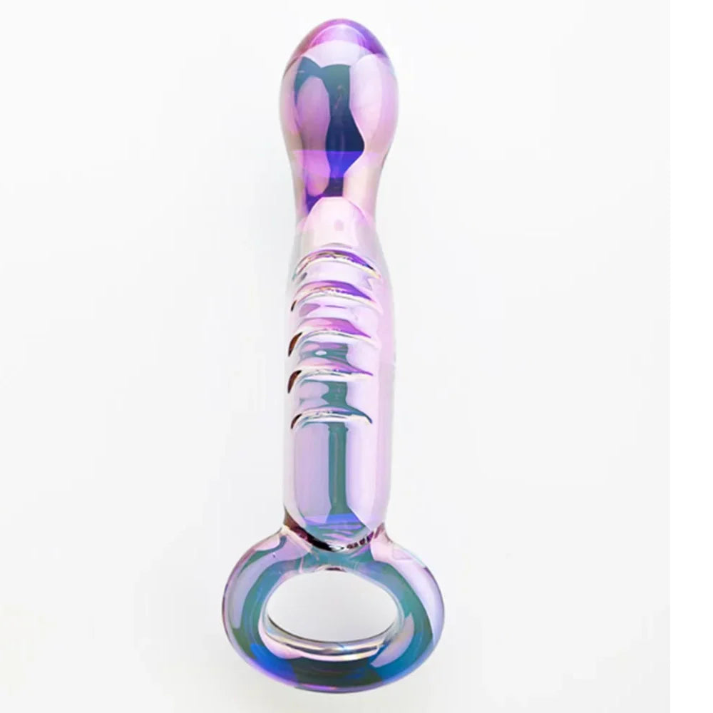 Purple g spot anal curved glass butt plug