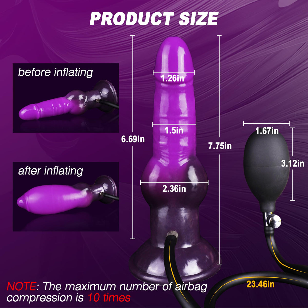Purple 7 inch silicone animal inflatable butt plug