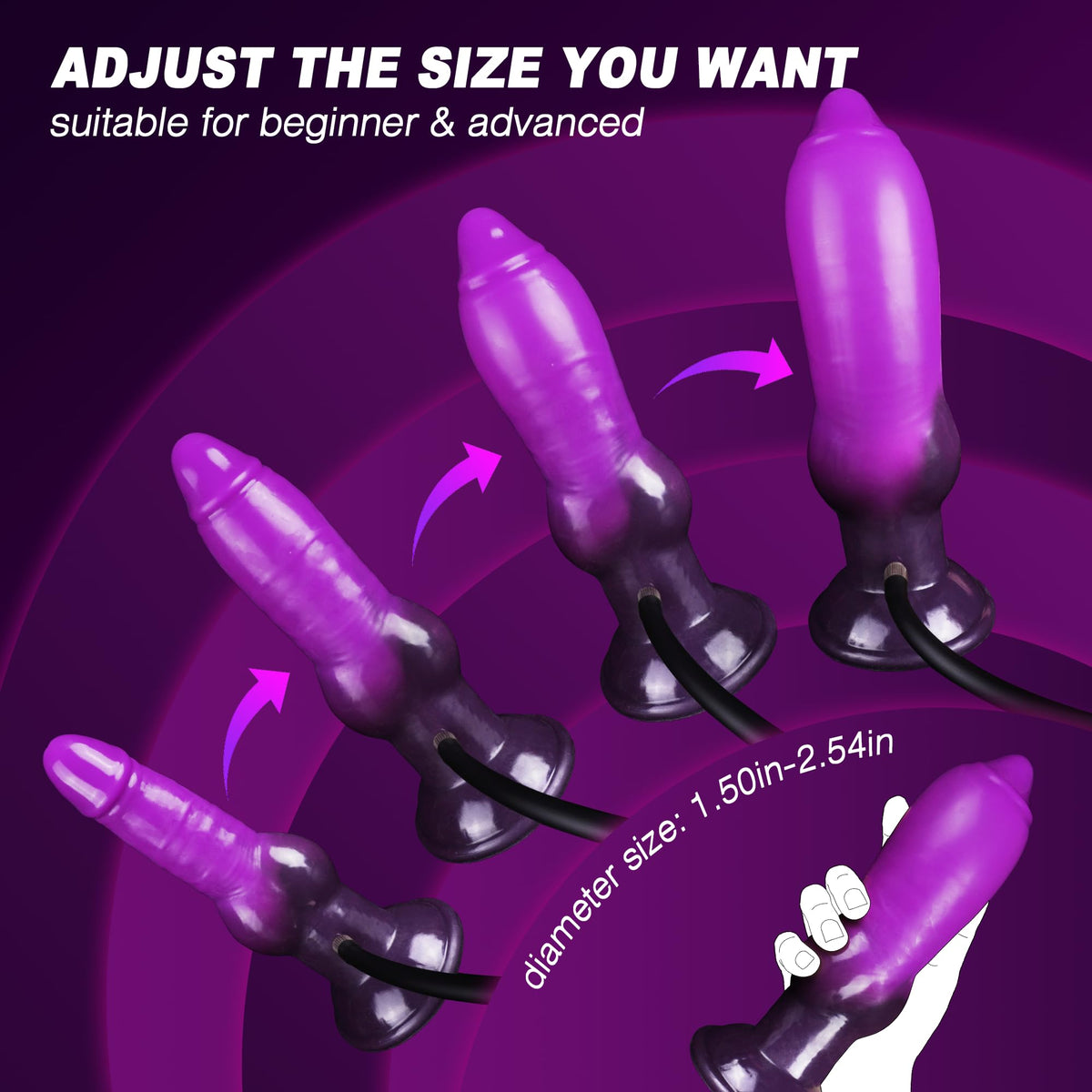 Purple 7 inch silicone animal inflatable butt plug