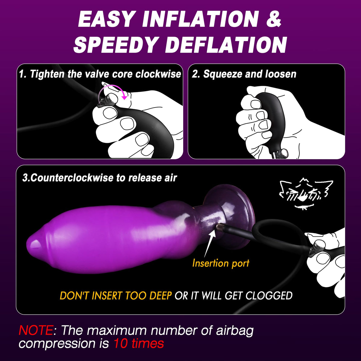Purple 7 inch silicone animal inflatable butt plug