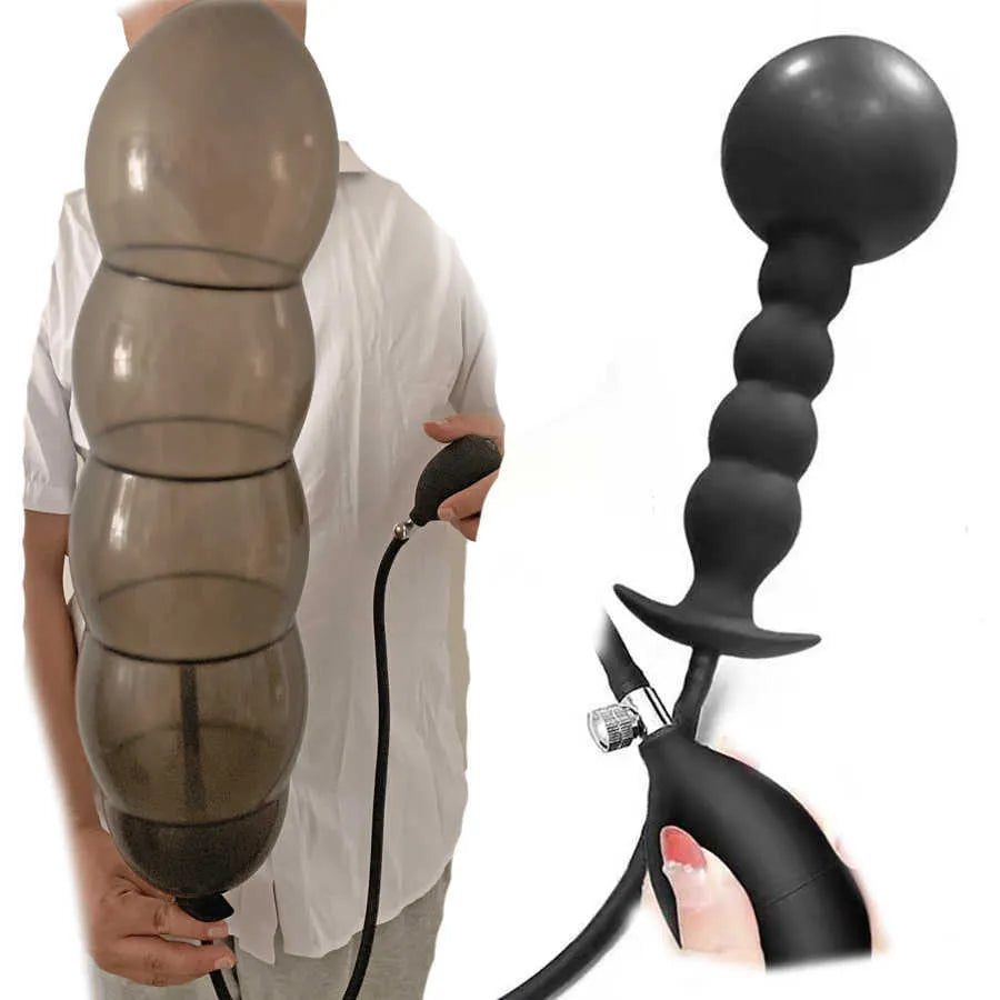 Inflatable anal beads big black butt plug