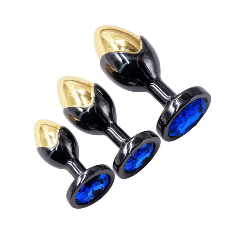 Two tone metal jeweled butt plug kit